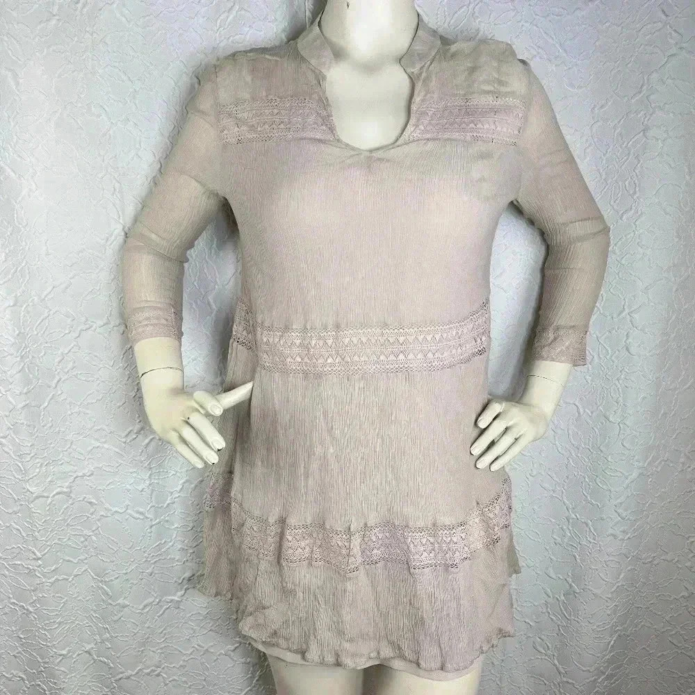 AllSaints Lace Trim Crinkled Gauze Boho Tunic Dress‎ Size 6
